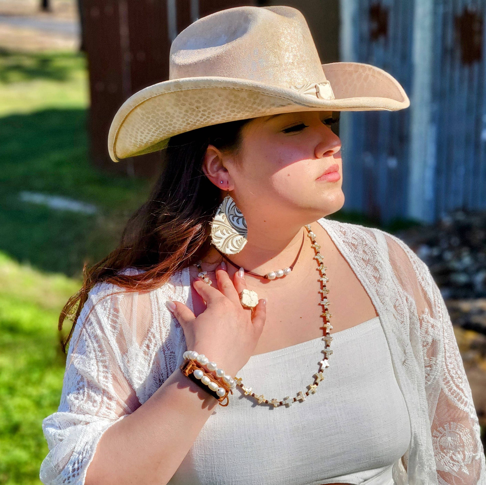 Dusty Leather Cuff with Genuine Freshwater Pearls
