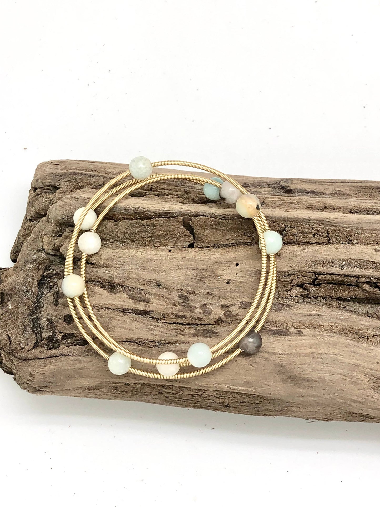 Bracelet Gold Wire Wrap w/ 6mm Amazonite Beads