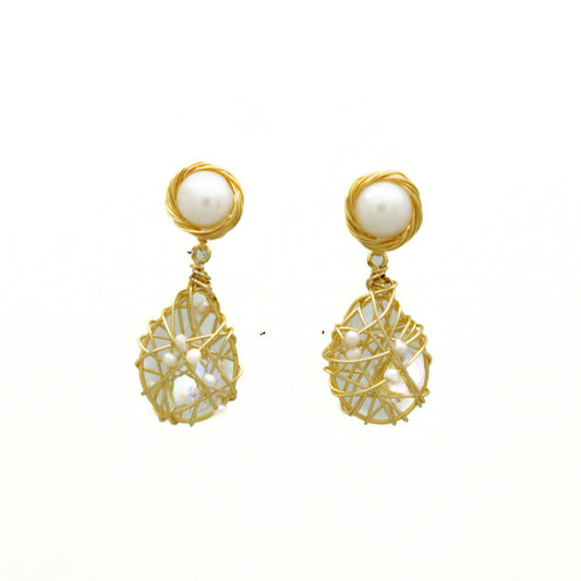 Earring Coin Pearl Hand Wired Cageof Freshwater Pearls