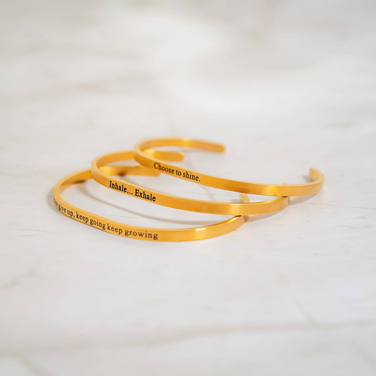 18K Gold PVD Stainless Steel Inhale Exhale Engraved Bracelet: Stainless WJW