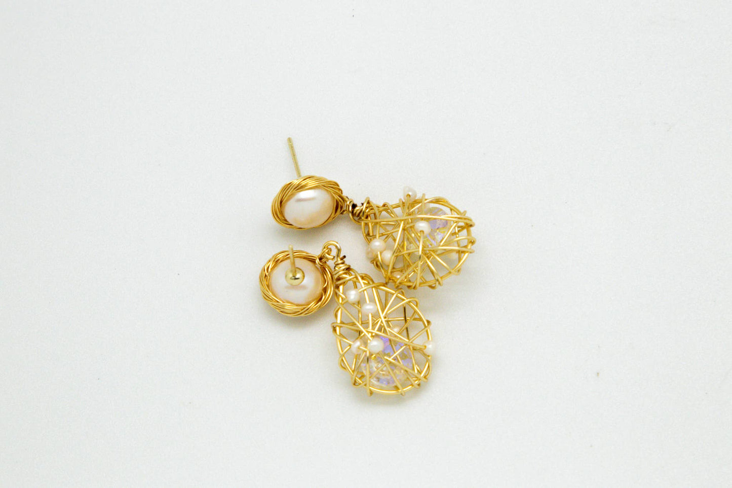 Earring Coin Pearl Hand Wired Cageof Freshwater Pearls