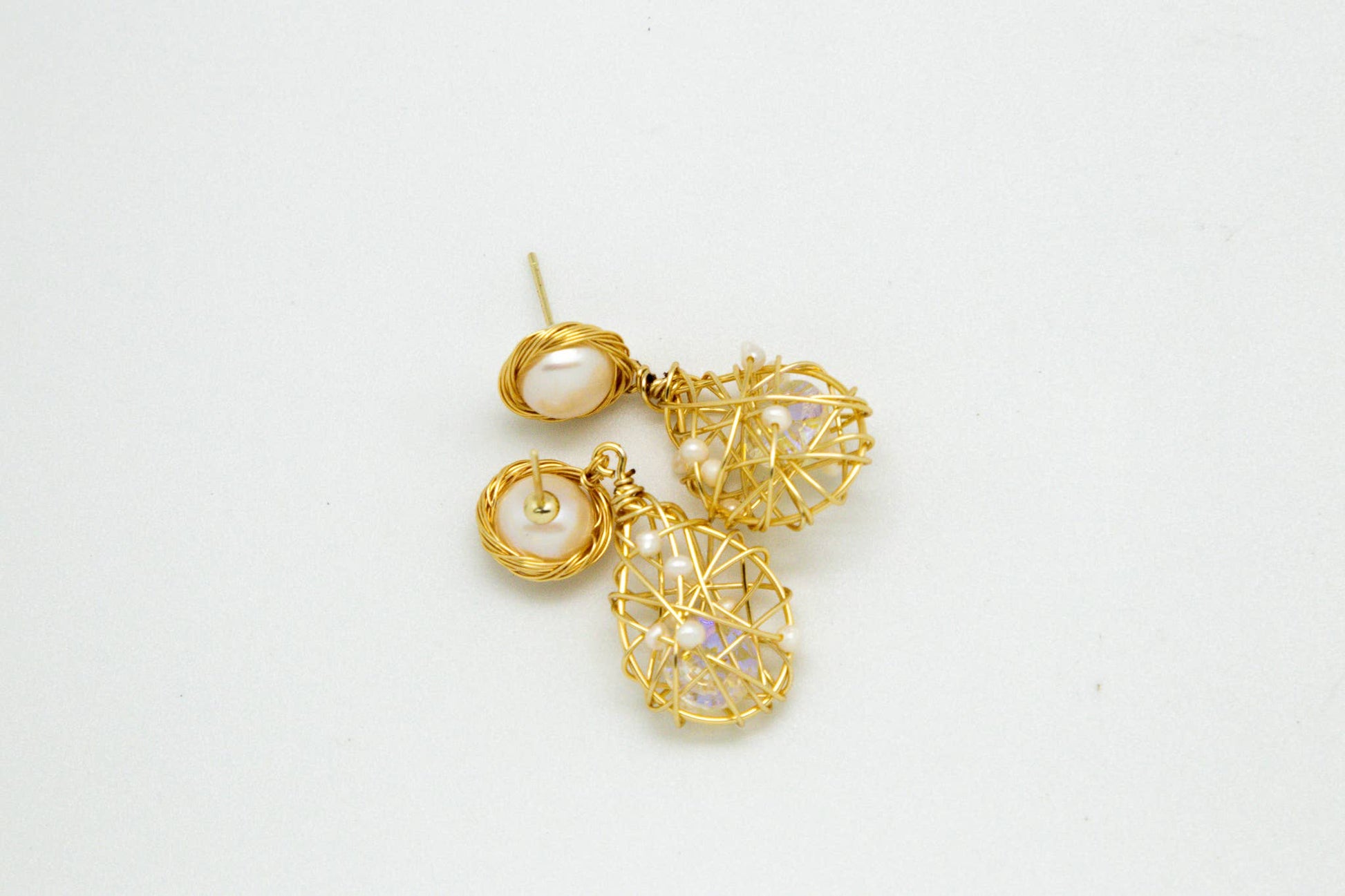 Earring Coin Pearl Hand Wired Cageof Freshwater Pearls