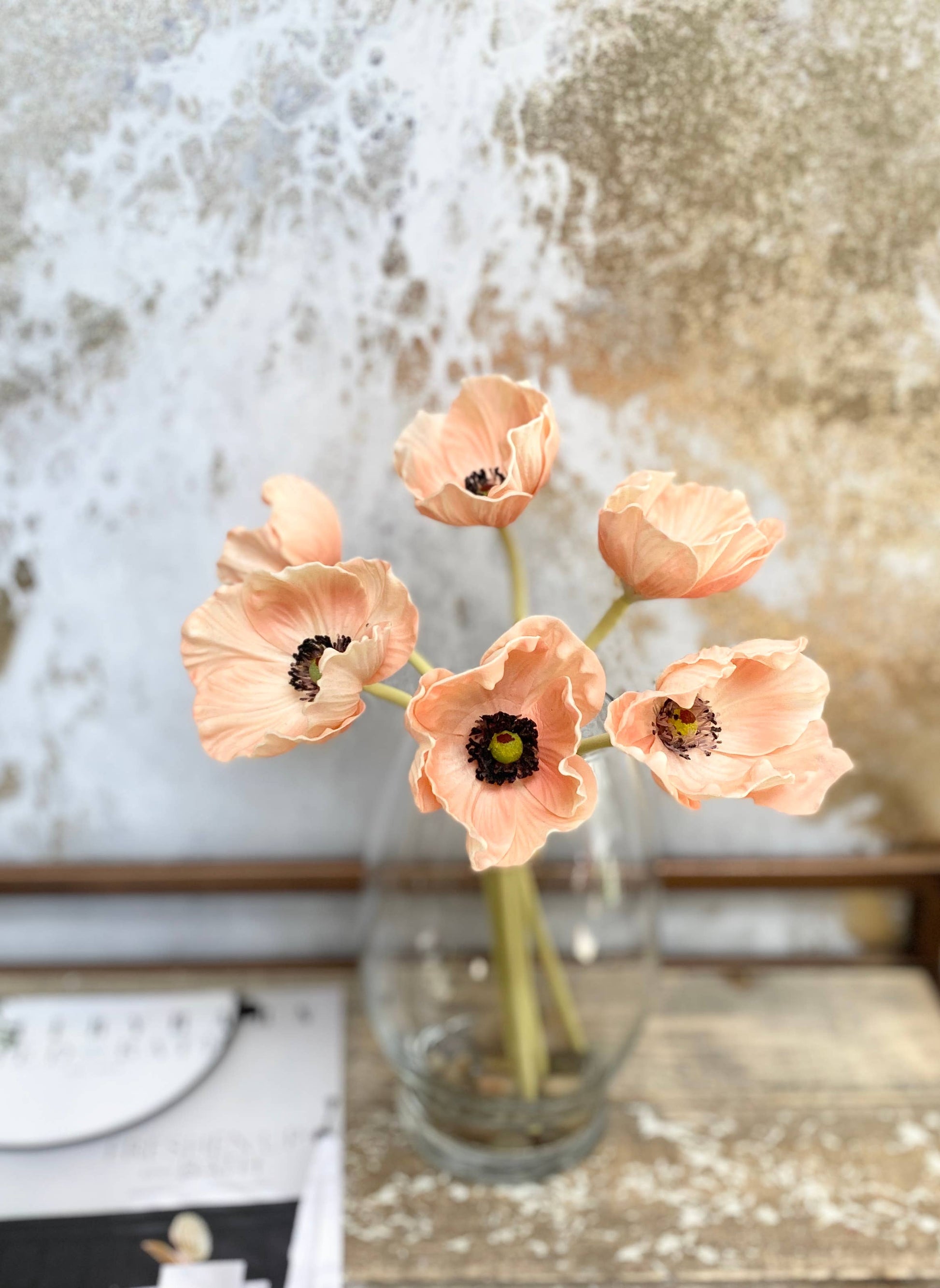 11" Real Touch Poppy-6 stems per bundle: Peach Bellini