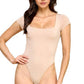 Square Neck Short Sleeve Bodysuit – Fitted Stretch Top: Black MIO WHOLESALE