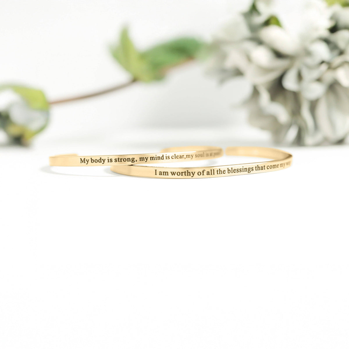 18K Gold PVD Worthy of Blessings Engraved Bangle Bracelet: Gold WJW