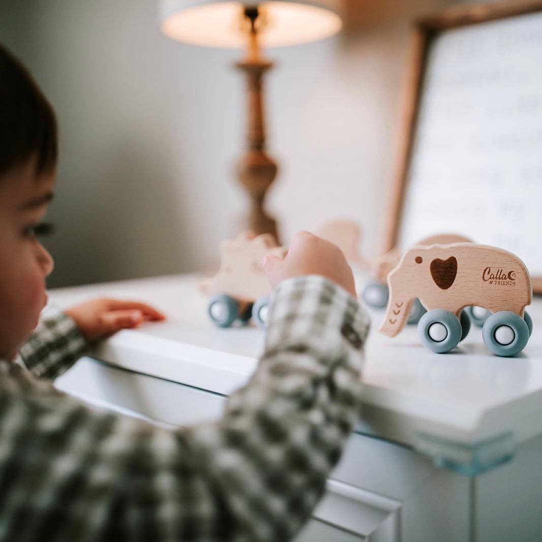 Elephant Silicone & Beechwood Teether Toy: Petal Pink