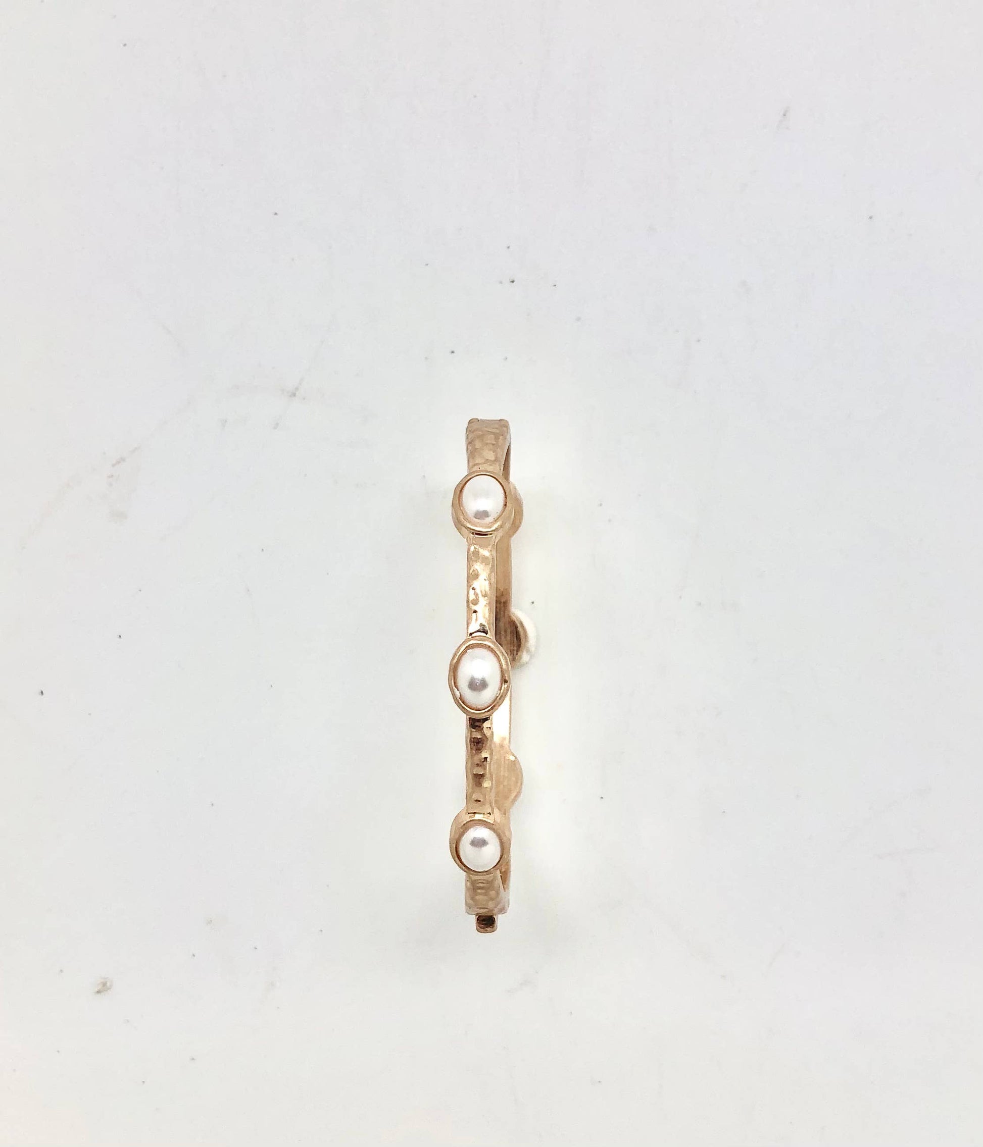 Bracelet 6 Oval Glass Pearl MatteGold w/SafetyHook Clasp