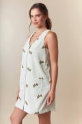 Embroidered Corduroy Solid Zipper Front Mini a Line Dress - The Mustard Seed Collection, The Seed