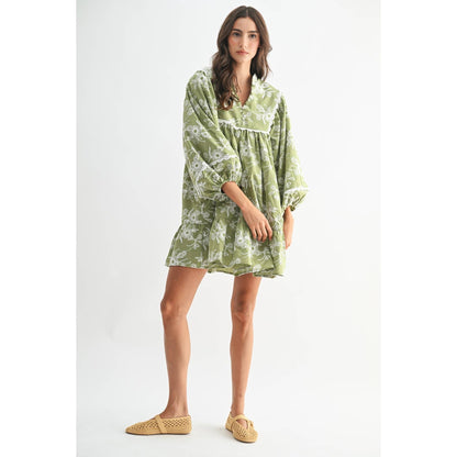 Embroidered Dress with Balloon Sleeves: Green - The Mustard Seed Collection, The Seed