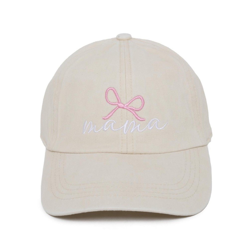 Embroidered 'mama' & Bow Baseball Cap Beige - The Mustard Seed Collection, The Seed