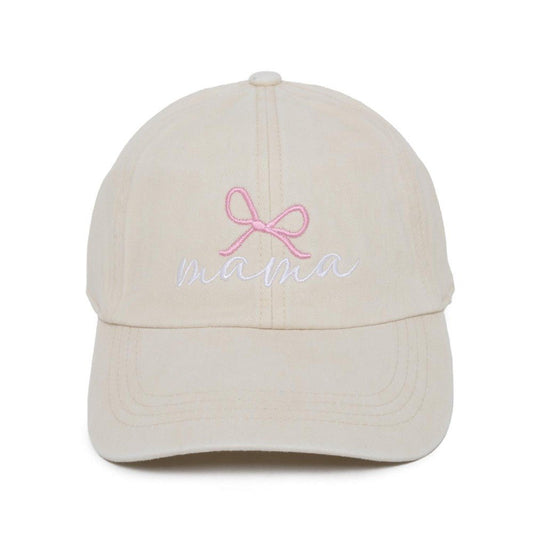 Embroidered 'mama' & Bow Baseball Cap Beige - The Mustard Seed Collection, The Seed