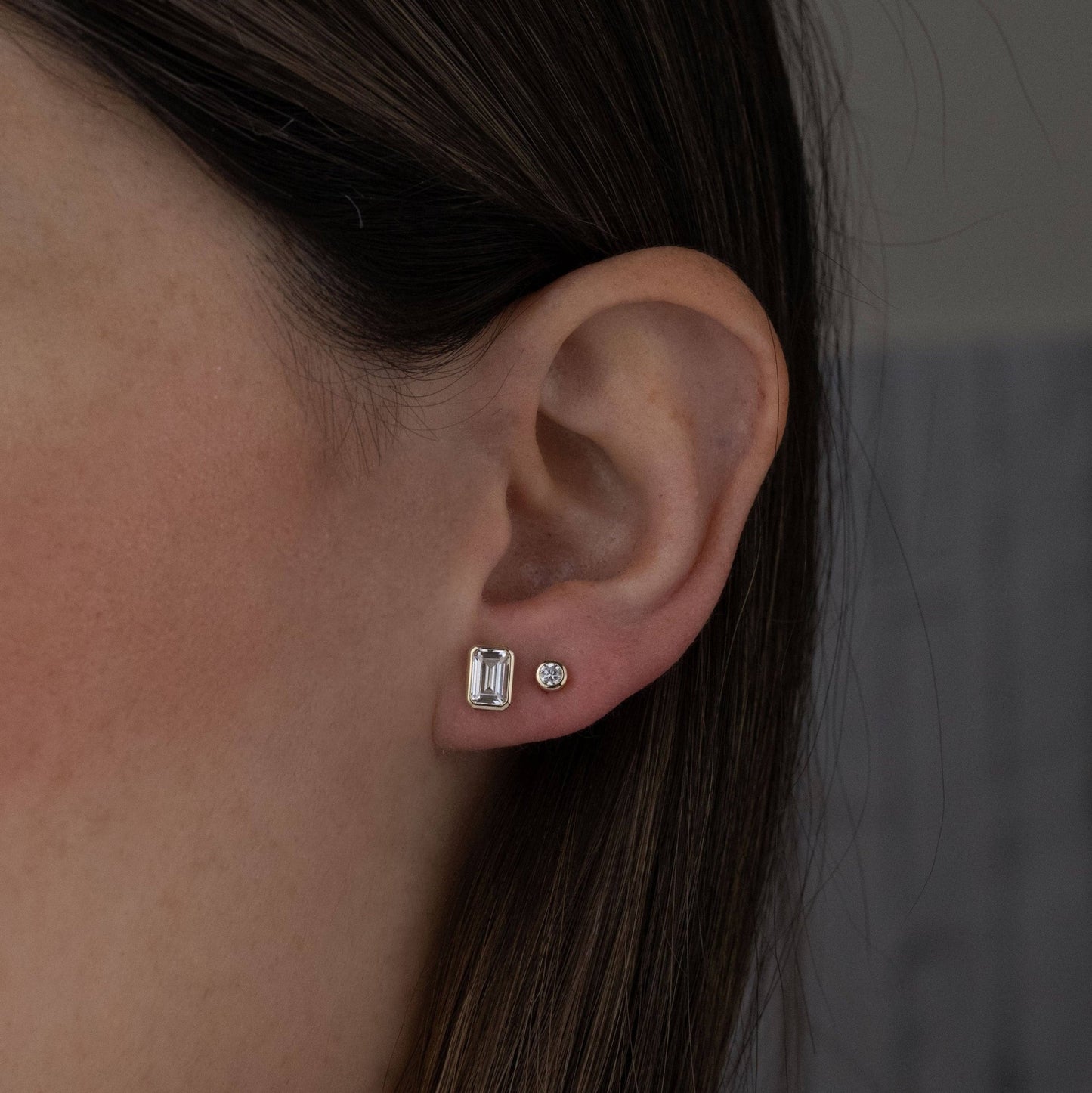 Emerald Cut Studs: 925 Sterling Silver/14KGoldPlating