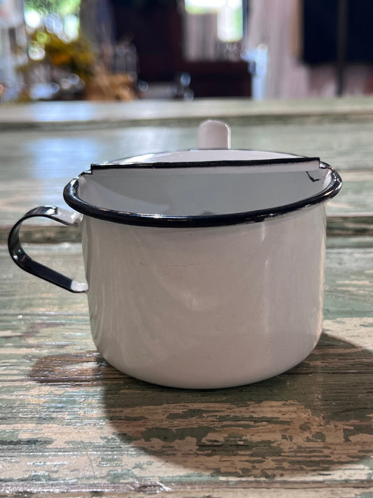 Enamel Antique Baby Invalid Feeder Cup round pot bottom - The Mustard Seed Collection, The Seed