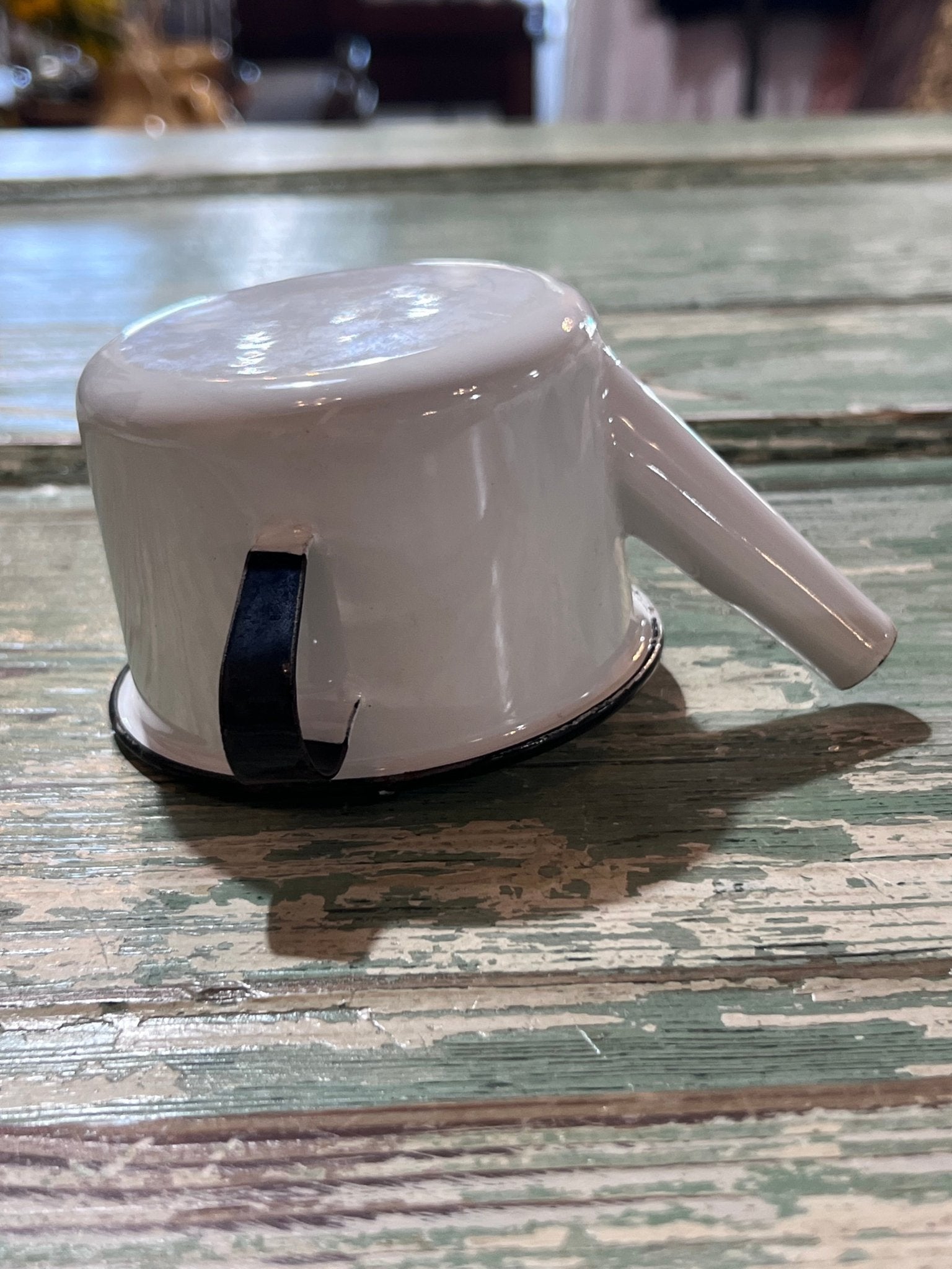 Enamel Antique Baby Invalid Feeder Cup round pot bottom - The Mustard Seed Collection, The Seed