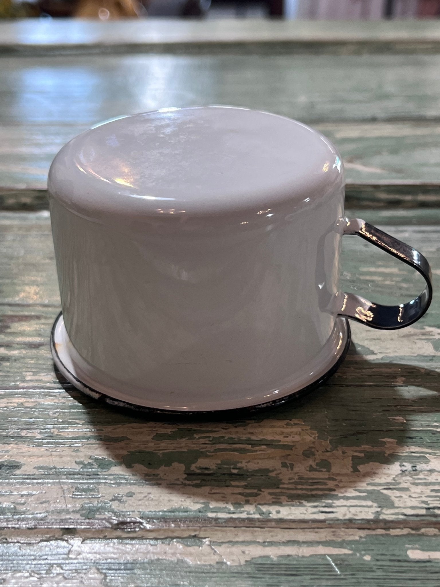 Enamel Antique Baby Invalid Feeder Cup round pot bottom - The Mustard Seed Collection, The Seed