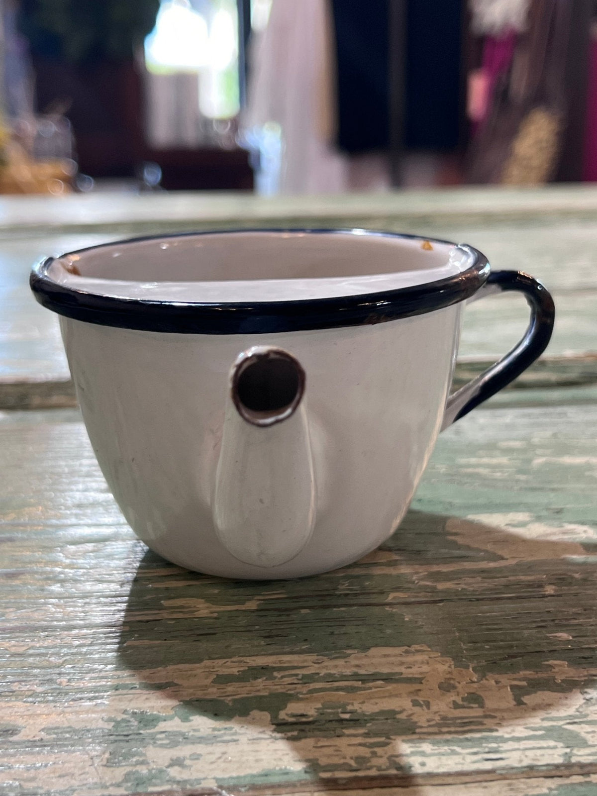 Enamel Antique Baby Invalid Feeder Cup taper bottom - The Mustard Seed Collection, The Seed