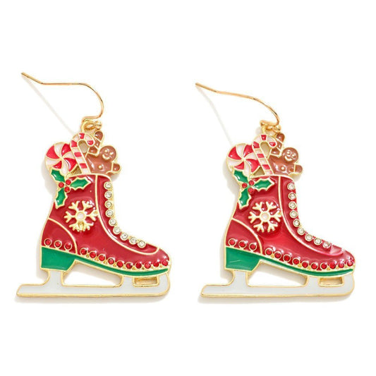 Enamel Christmas Ice Skates Drop Earrings - The Mustard Seed Collection, The Seed