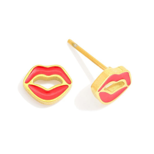 Enamel Lips Stud Earrings 