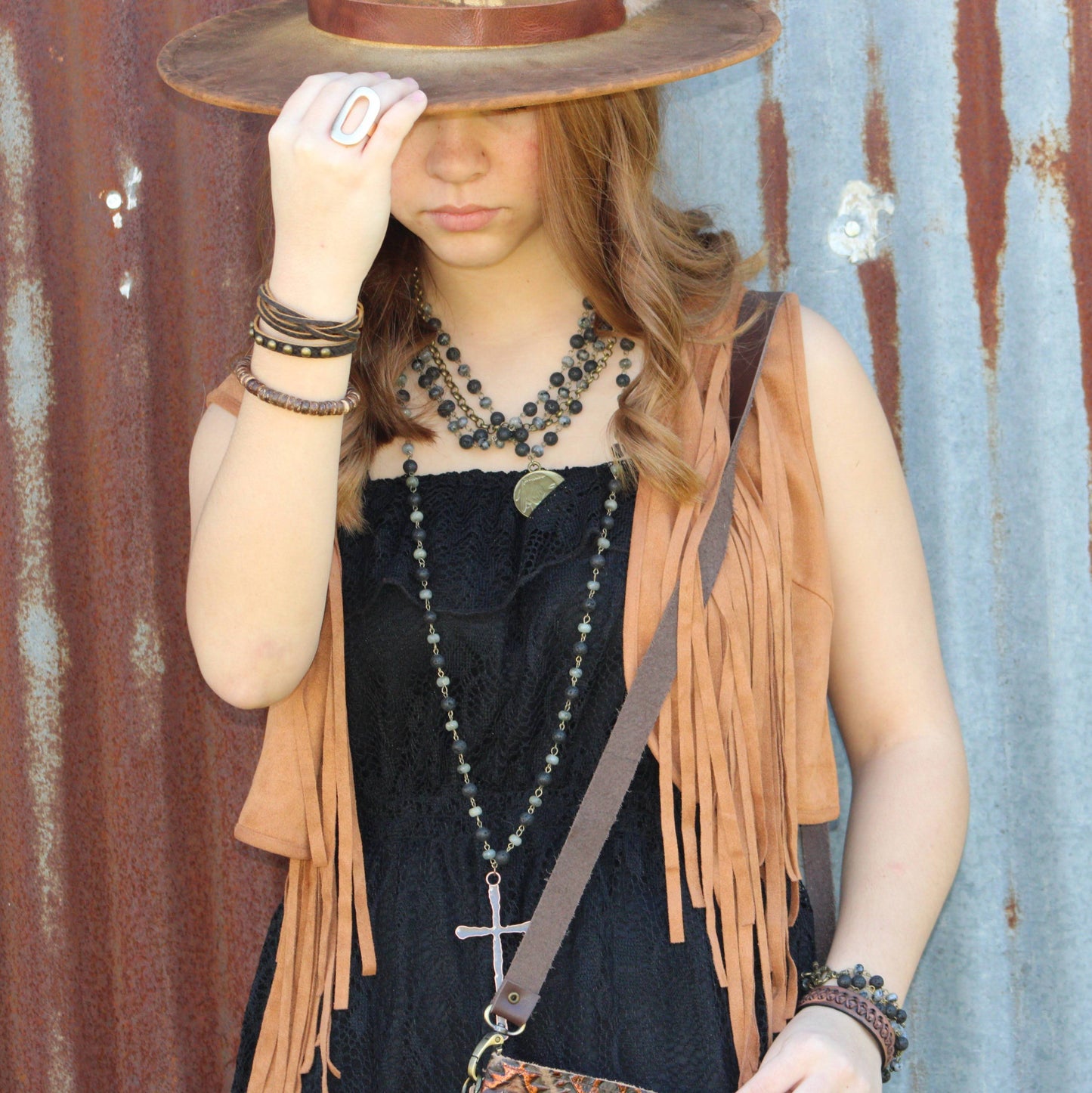 Dark Brown Vintage Laced Cuff-X Pattern