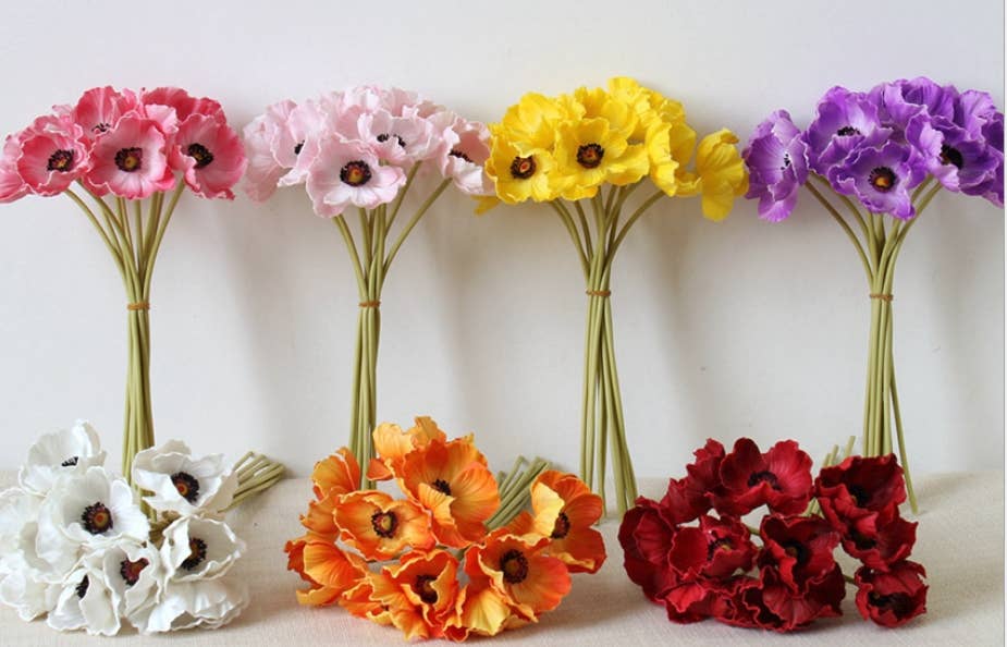 11" Real Touch Poppy-6 stems per bundle: Blush and Beauty Pink