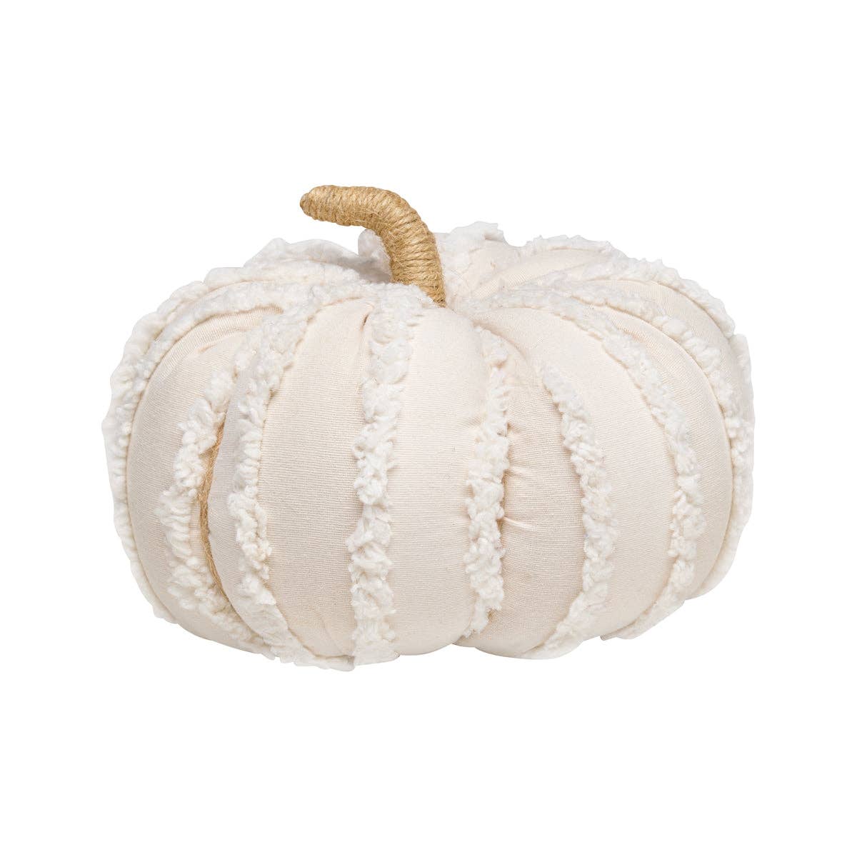 Lrg. White Fuzzy Stripes Fall Fabric Pumpkin