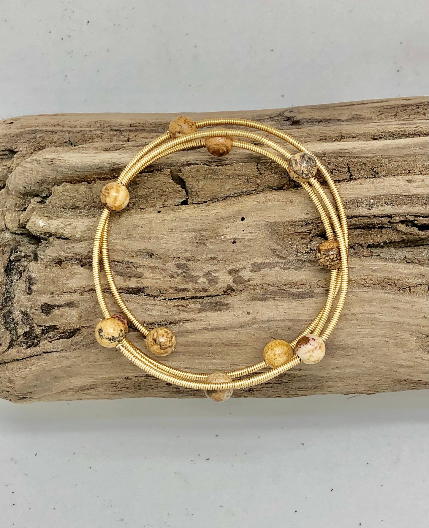 Bracelet Gold Wire Wrap w/ 6 mm Picture Jasper Bead