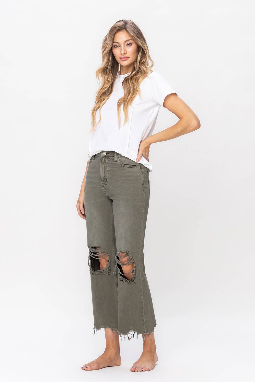 90'S Vintage Super High Rise Crop Flare Jeans - 28