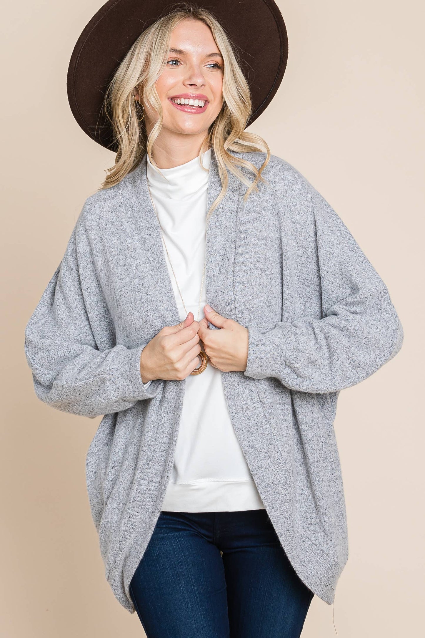 Two Tone Circle Cardigan: Heather Grey