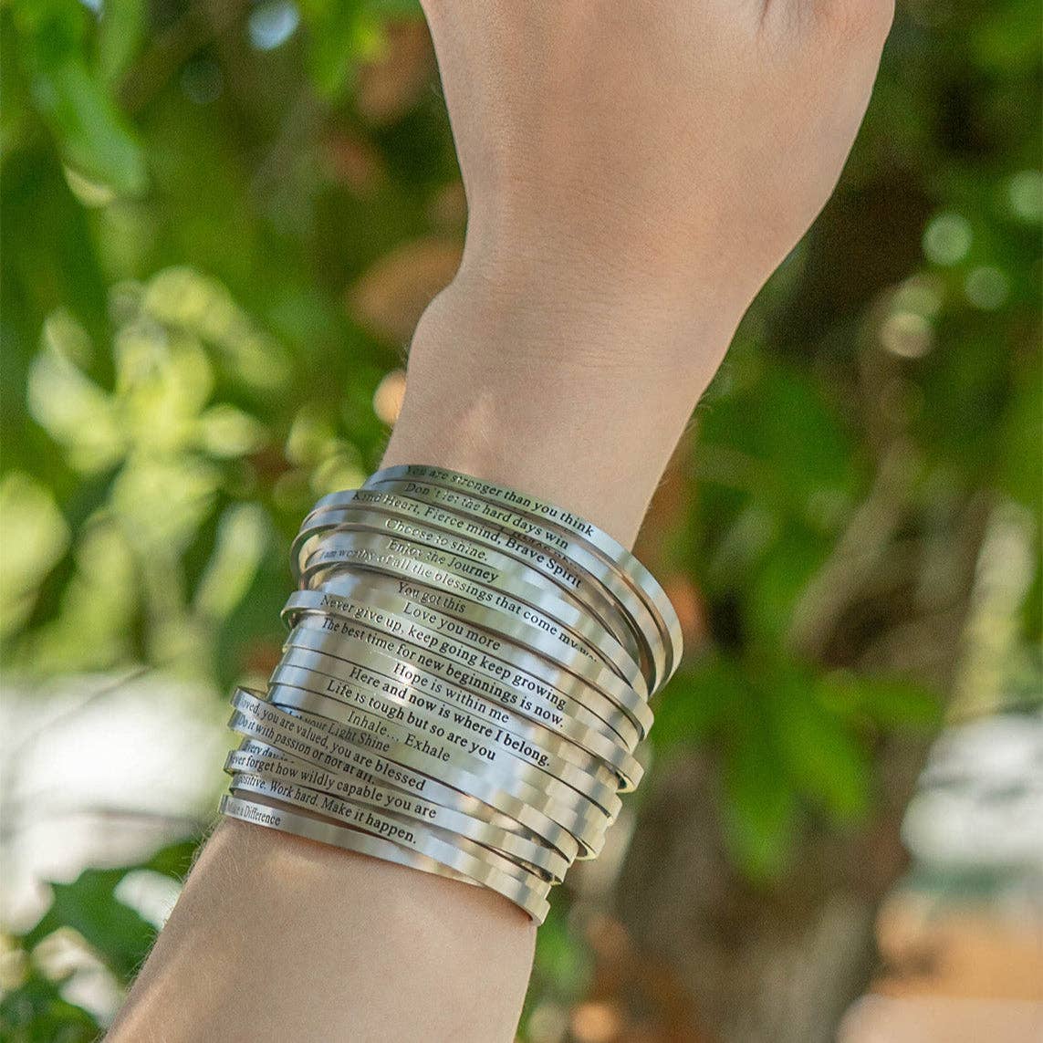18K Gold PVD Stay Positive Work Hard Engraved Bracelet: Stainless WJW