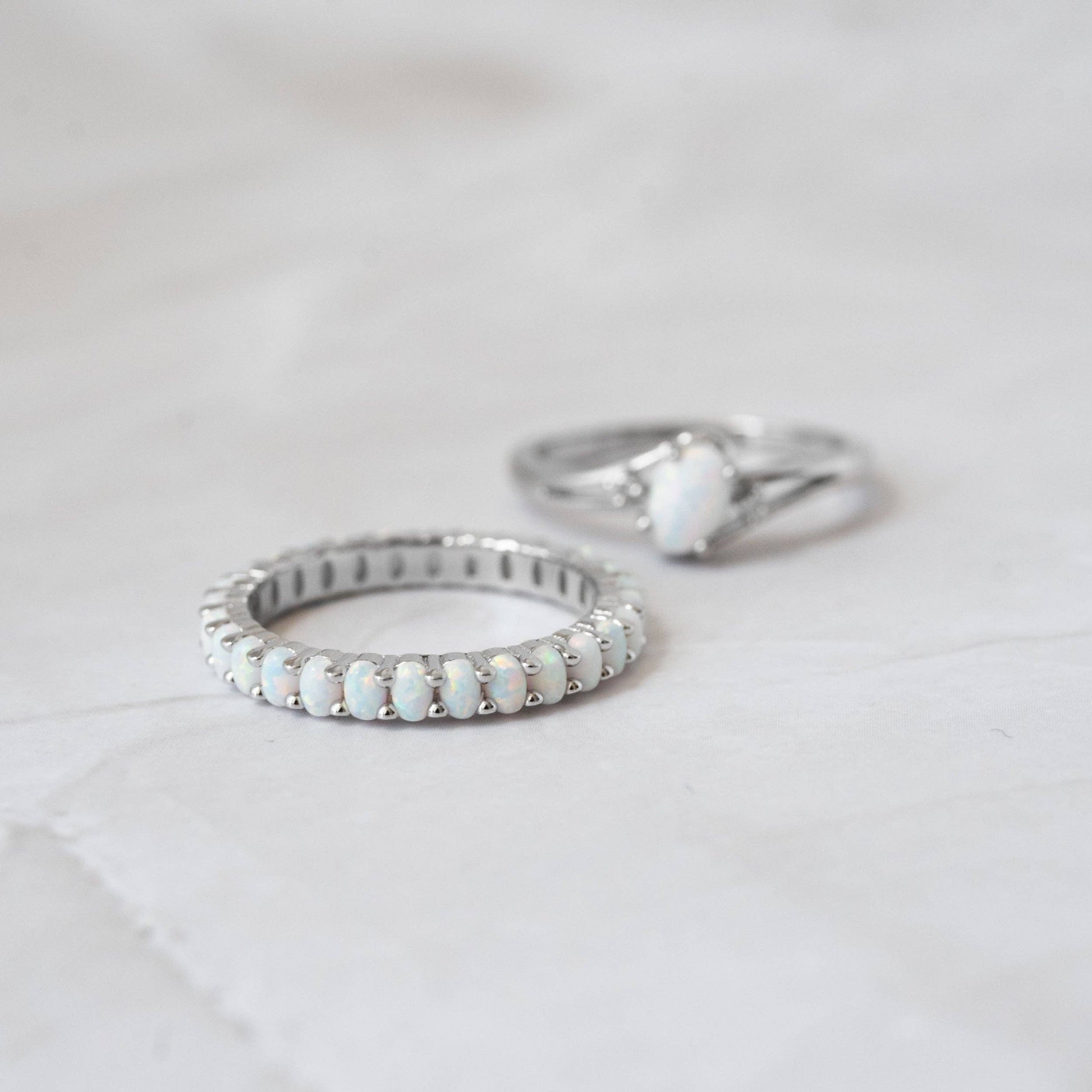 Opal Eternity Ring: Silver / 8