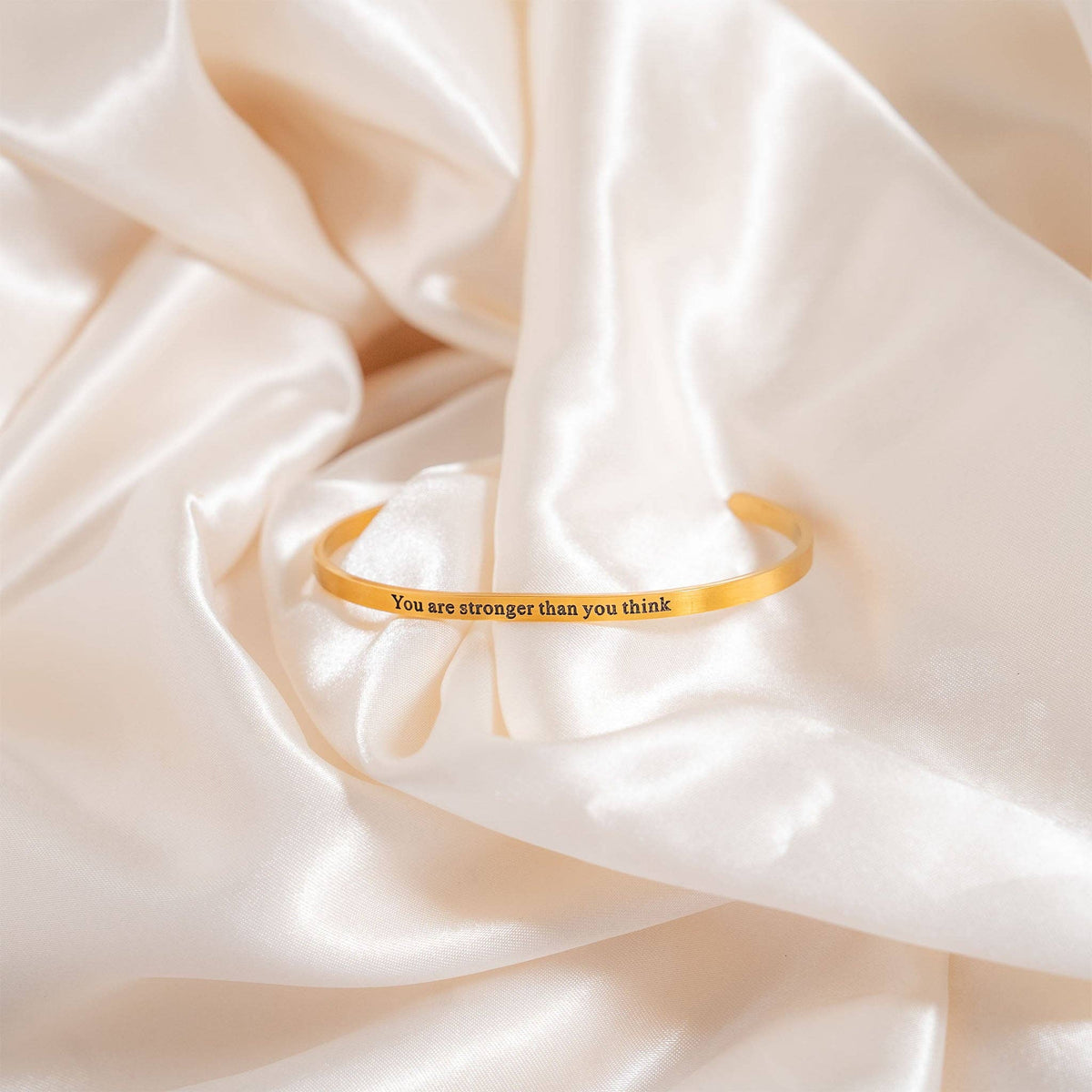 "You are stronger than you think" Engraved Bangle Bracelet: Gold WJW