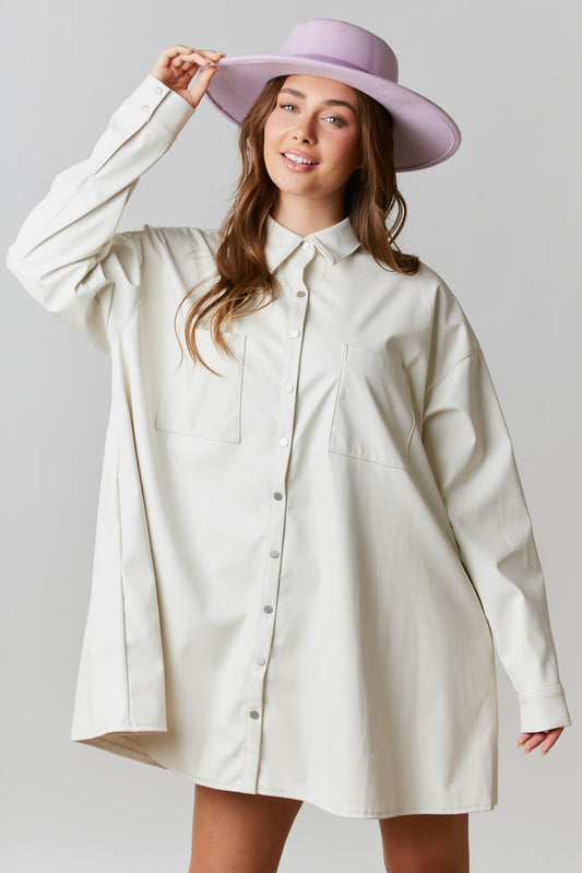 Faux Leather Loose Fit Shirt Dress - The Mustard Seed Collection, The Seed