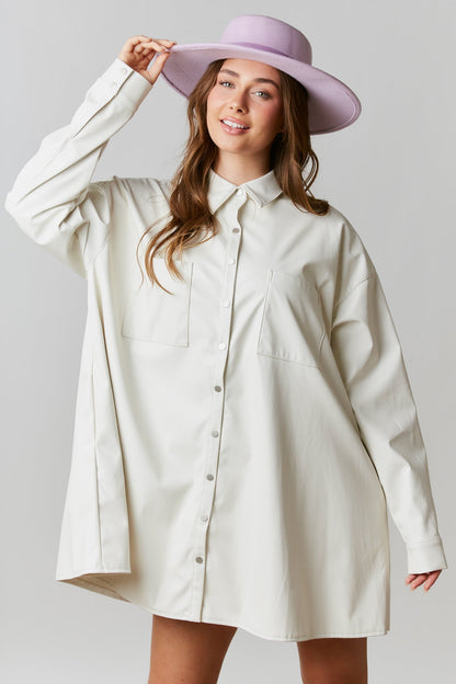 Faux Leather Loose Fit Shirt Dress - The Mustard Seed Collection, The Seed