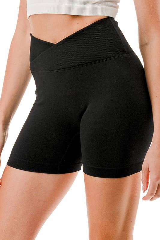 V-Waist Ribbed Shorts – High Waist Sculpt Fit: Black MIO WHOLESALE