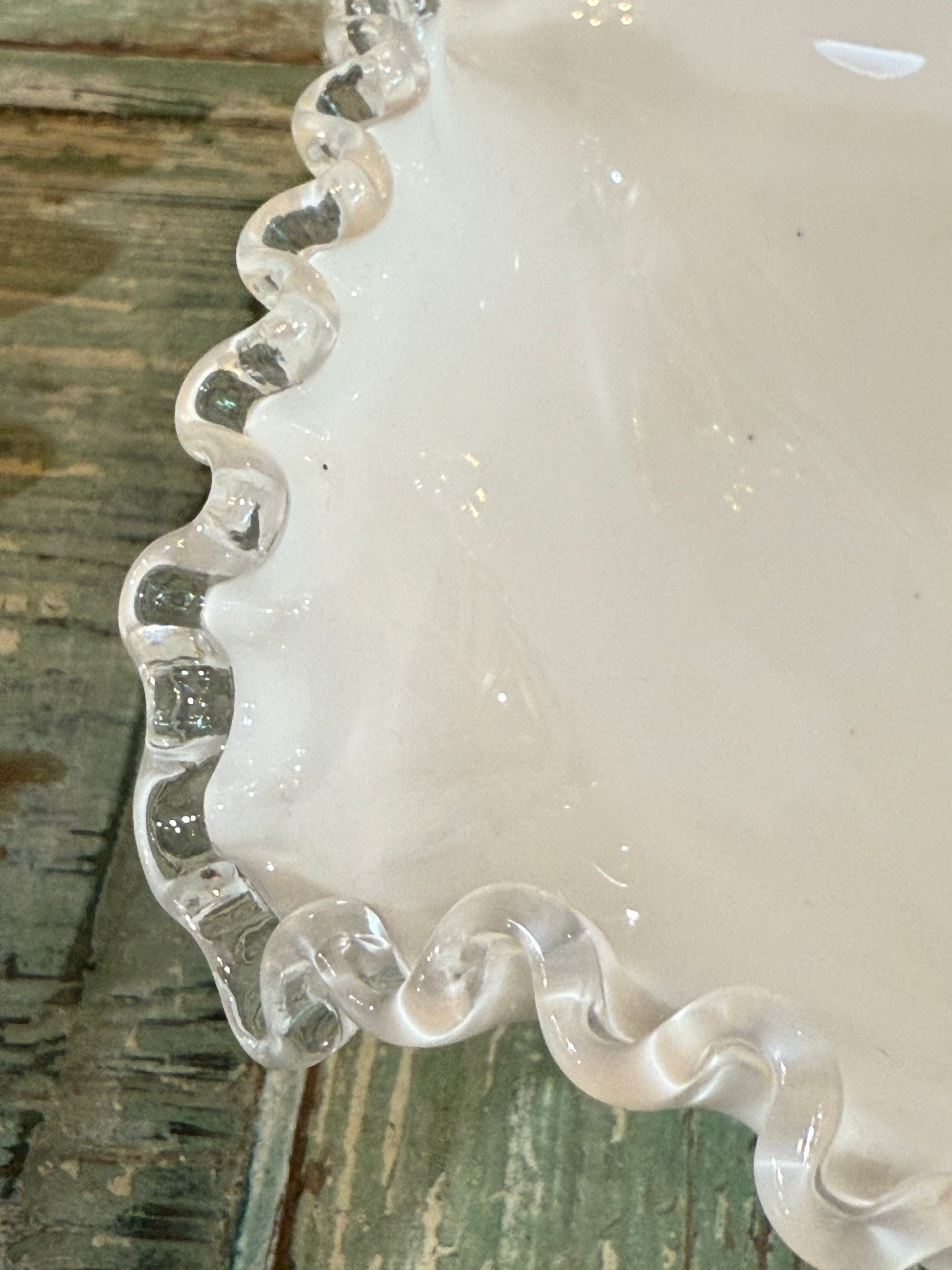 Fenton Silver Crest Ruffled Milk Glass Footed Bowl • Vintage Pedestal Dish