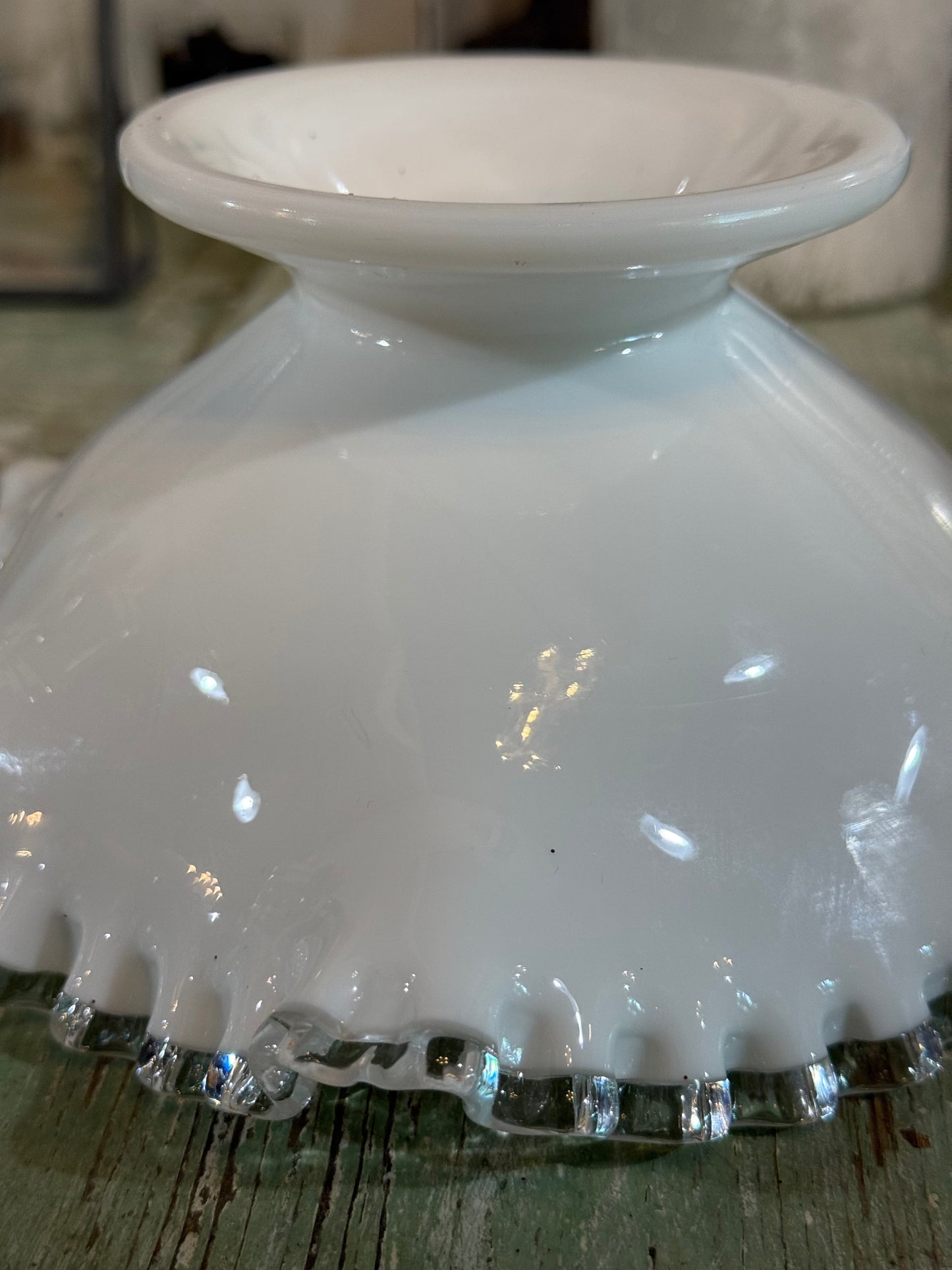 Fenton Silver Crest Ruffled Milk Glass Footed Bowl • Vintage Pedestal Dish