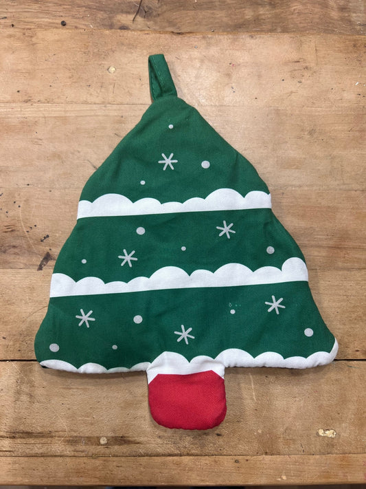 Festive Christmas Tree Quilted Pot Holder & Oven Mitt Pouch