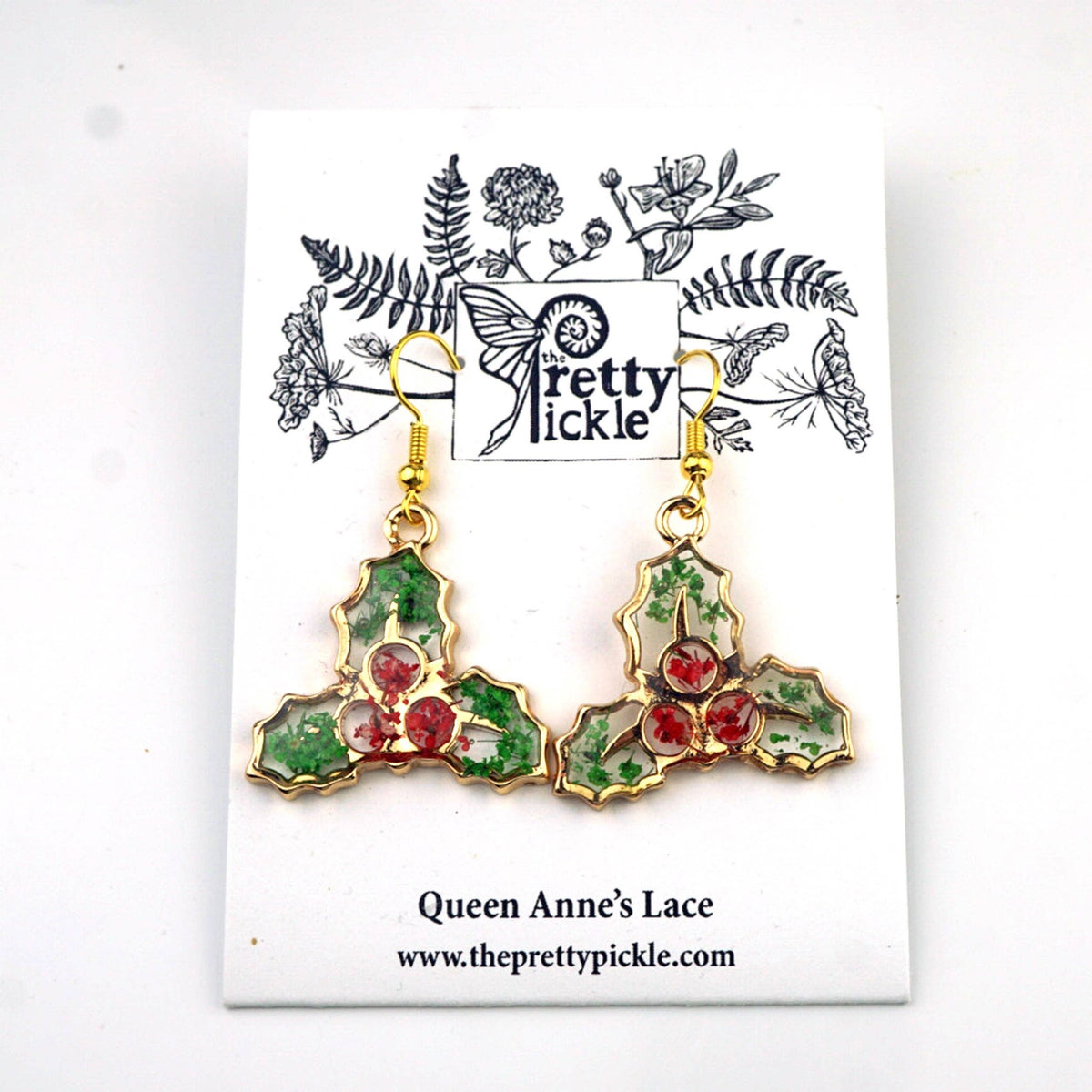 Festive Holly Earrings: Yellow Gold