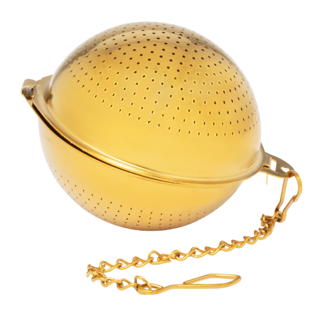 Gold Fine Mesh Tea & Herb Infuser Ball with chain Roots And Leaves