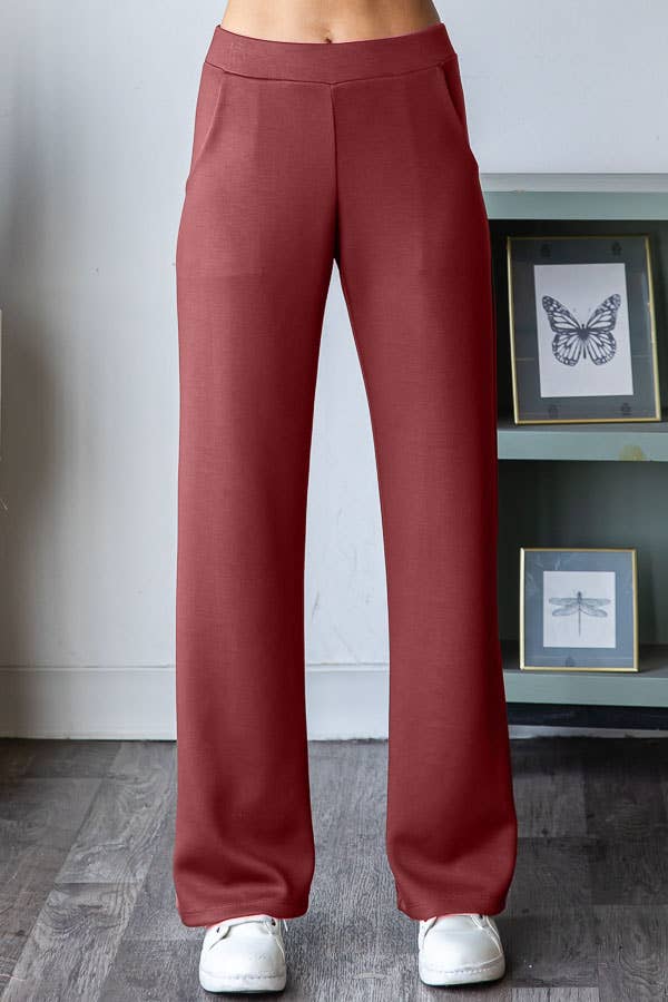 Solid Modal Tech Elastic Waist Pants with Pockets: Marsala