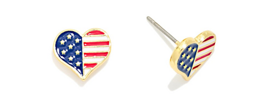 Enamel Americana Heart Stud Earrings