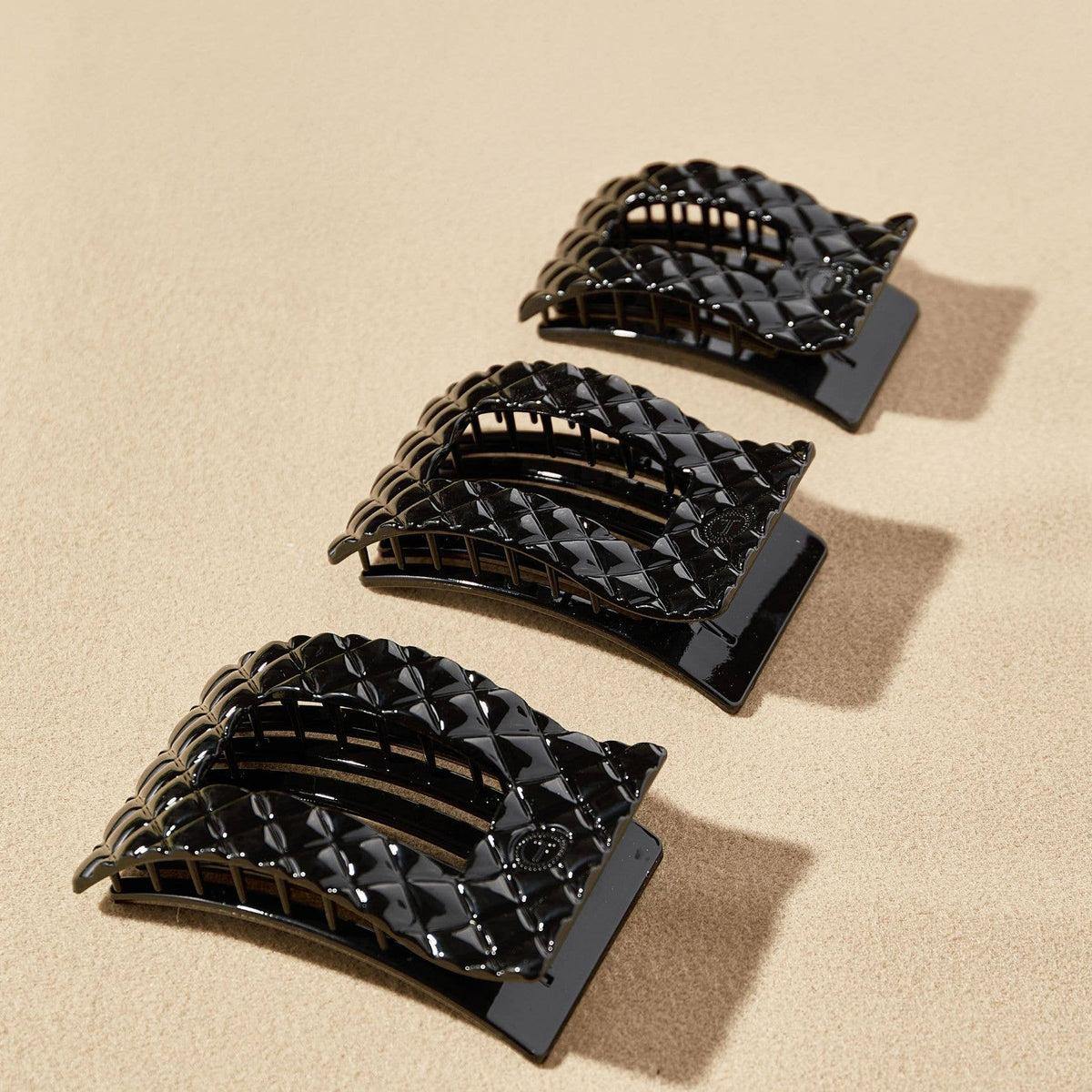 Flat Rectangle Hair Clip | Large | Jet Black Quilted - The Mustard Seed Collection, The Seed