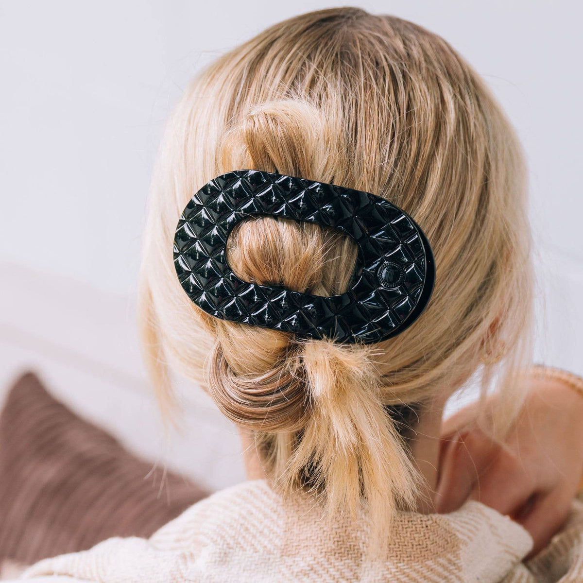 Flat Round Hair Clip | Large | Jet Black Quilted - The Mustard Seed Collection, The Seed