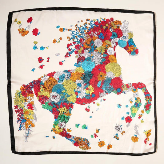Floral Horse Print Scarf Bandana Ivory - The Mustard Seed Collection, The Seed