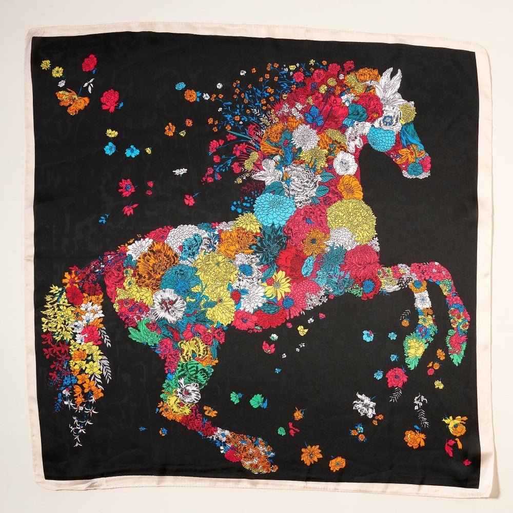 Floral Horse Print Scarf Bandana- Multi-Use: Scarf, Bandana Black - The Mustard Seed Collection, The Seed