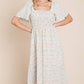 Floral Print Butterfly Sleeve Square Neck Smocked Midi Dress: CREAM - The Mustard Seed Collection, The Seed