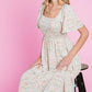 Floral Print Butterfly Sleeve Square Neck Smocked Midi Dress: CREAM - The Mustard Seed Collection, The Seed