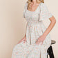 Floral Print Butterfly Sleeve Square Neck Smocked Midi Dress: CREAM - The Mustard Seed Collection, The Seed