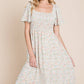 Floral Print Butterfly Sleeve Square Neck Smocked Midi Dress: CREAM - The Mustard Seed Collection, The Seed