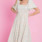 Floral Print Butterfly Sleeve Square Neck Smocked Midi Dress: CREAM - The Mustard Seed Collection, The Seed